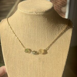 Stunning dainty neon Fluorite, peridot and chalopryite  crystal necklace